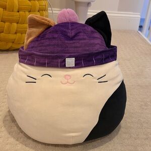 Squishmallow Plush Cat Toy with Purple Hat